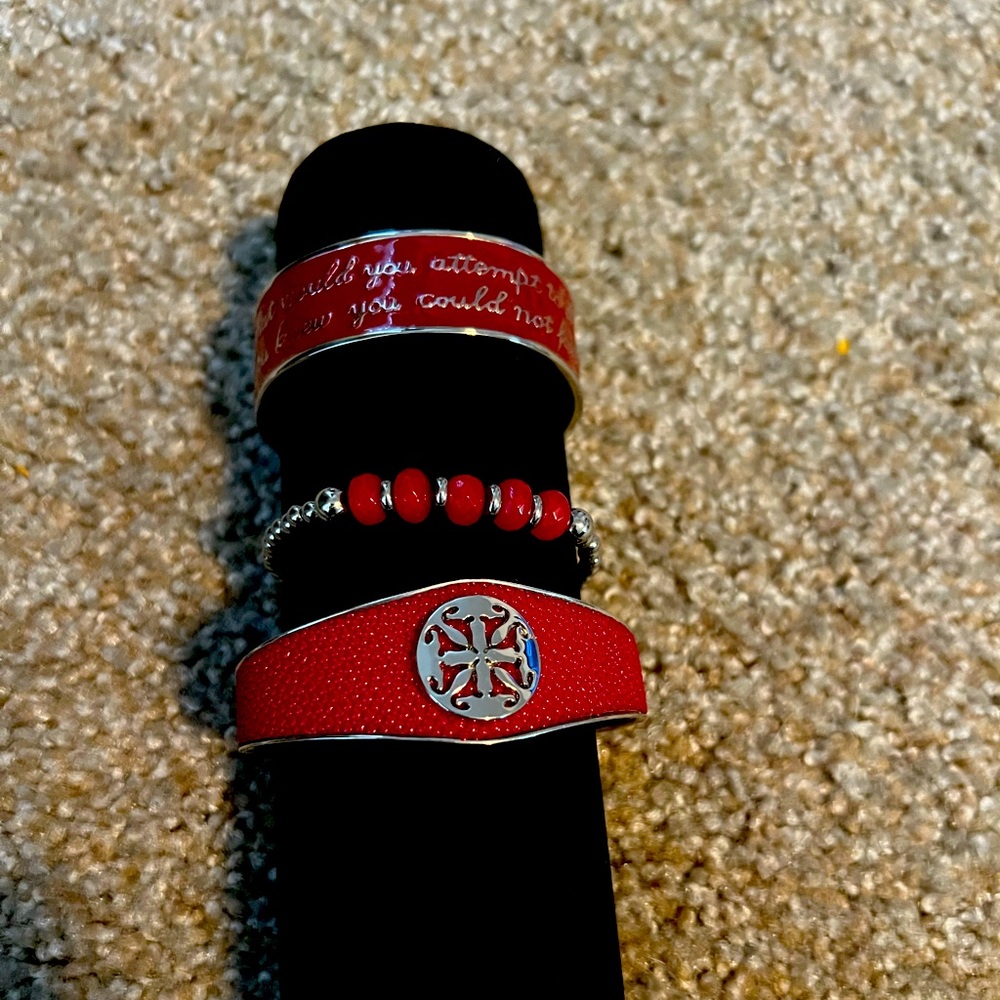 Set Of Three Red Rustic Cuff - image 1